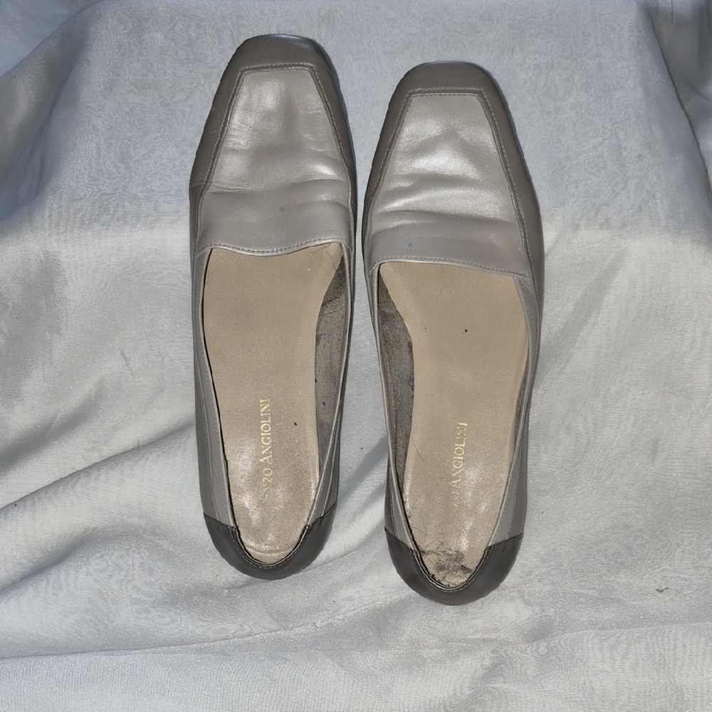 Enzo Angiolini Silver and Black Leather Loafers